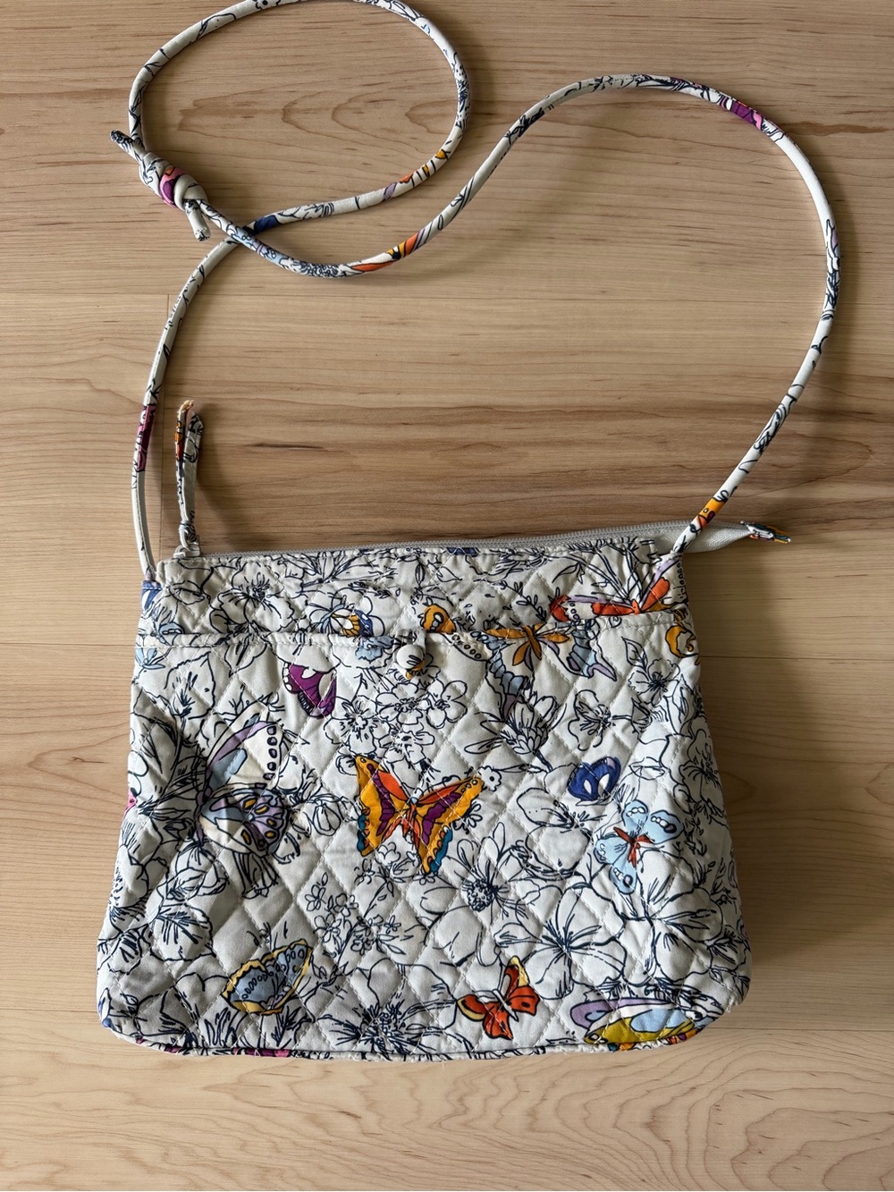 Vera Bradley White Quilted Crossbody with Multicolor Butterfly Print